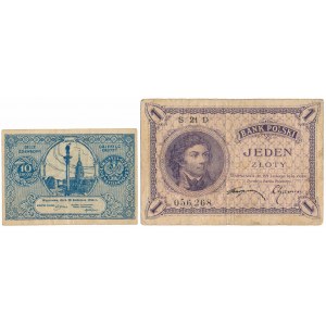 10 groszy 1924 i 1 złoty 1919 - zestaw (2szt)