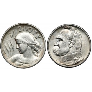 Kobieta i kłosy 1 złoty 1925 i Piłsudski 2 złote 1934, zestaw (2szt)