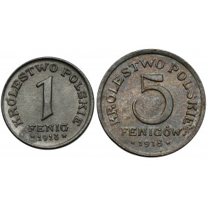 Królestwo Polskie, 1-5 fenigów 1918, zestaw (2szt)