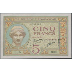 MadagasCar, 5 Francs (1937) - SPECIMEN