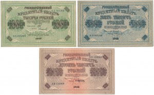 Russia, 1.000, 5.000 & 10.000 Rubles 1917-1918 (3pcs)