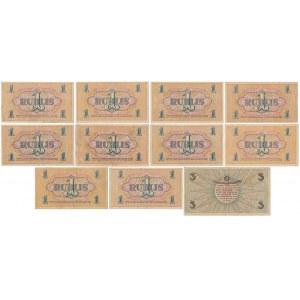 Latvia, 10x 1 Rublis & 3 Rubli 1919 (11pcs)