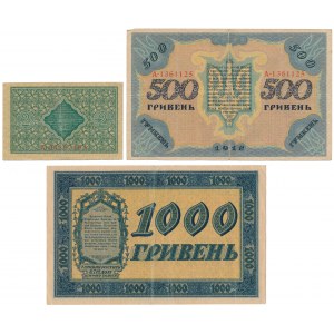 Ukraine, 2, 500 & 1.000 Hryven 1918 (3pcs)
