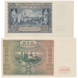 20 złotych 1940 - N i 100 złotych 1941 - A - zestaw (2szt)
