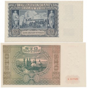 20 złotych 1940 - N i 100 złotych 1941 - A - zestaw (2szt)