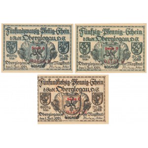 Oberglogau (Głogówek), 25, 50 i 75 pfg 1921 - SERIE A, B, C - RZADKIE (3szt)