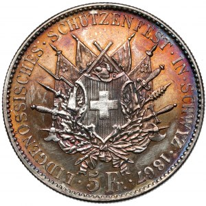 Szwajcaria, 5 franków (talar strzelecki) 1867, Schwyz