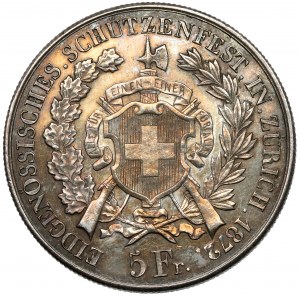 Switzerland, 5 Francs 1872, Zürich, Shooting Festival