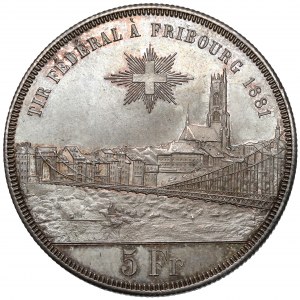 Szwajcaria, 5 franków (talar strzelecki) 1881, Fryburg