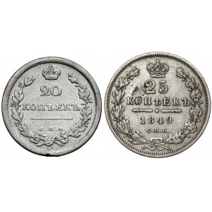 Russia, Alexander I - Nicholas I, 20 i 25 kopecks 1811-1849, lot (2pcs)