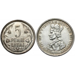 Litwa, 5 litai 1925 i 10 litu 1936, zestaw (2szt)