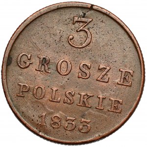 3 grosze polskie 1833 KG - rzadki rocznik
