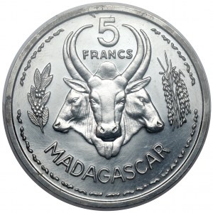 Madagascar, 5 francs 1953 - PIEFORT essai / pattern