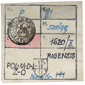 Zygmunt III Waza, Szeląg Ryga 1620 - Z-0 przy monogramie - ex. Kałkowski
