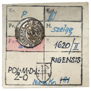 Zygmunt III Waza, Szeląg Ryga 1620 - Z-0 przy monogramie - ex. Kałkowski