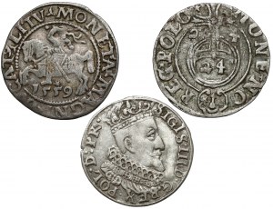 Zygmunt II August - Zygmunt III Waza, Półgrosz, Grosz i Półtorak, zestaw (3szt)