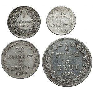 Zabory, od 1 do 5 złotych 1830-1839, zestaw (4szt)
