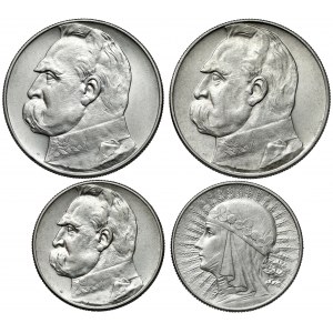 Piłsudski i Głowa Kobiety, 5 - 10 złotych 1934-1937, zestaw (4szt)