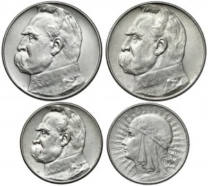 Piłsudski i Głowa Kobiety, 5 - 10 złotych 1934-1937, zestaw (4szt)