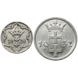 Gdańsk, 5 fenigów 1928 i gulden 1932, zestaw (2szt)