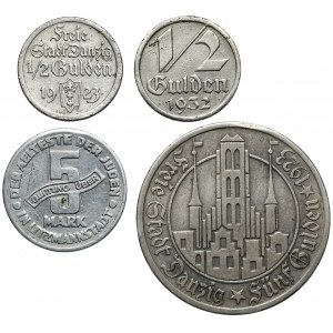 Gdańsk, 1/2 - 5 guldenów 1923-1932 + 5 marek 1943 Al, zestaw (4szt)