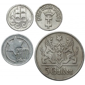 Gdańsk, 1/2 - 5 guldenów 1923-1932 + 5 marek 1943 Al, zestaw (4szt)