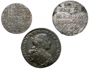 Poniatowski, Półzłotek, Grosz srebrny i Trojak 1766-67, zestaw (3szt)