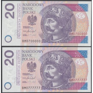 20 zł 2016 BM - 0700000 i 0777777 - ciekawe numery (2szt)