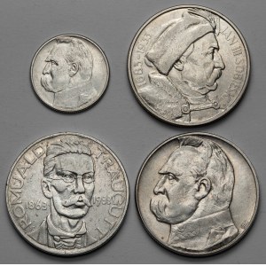 2-10 złotych 1933-1934, Sobieski, Traugutt i Piłsudski, zestaw (4szt)