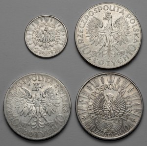 2-10 złotych 1933-1934, Sobieski, Traugutt i Piłsudski, zestaw (4szt)