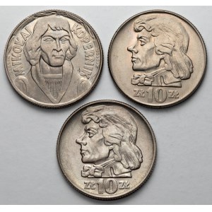 10 złotych 1959-1966 Kopiernik, Kościuszko, zestaw (3szt)