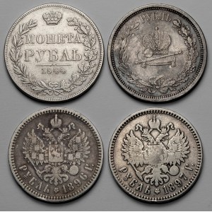 Rosja, zestaw rubli 1844-1897 w tym rubel 1844 Warszawa (4szt)