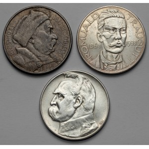 10 złotych 1933-1934, Sobieski, Traugutt i Piłsudski, zestaw (3szt)