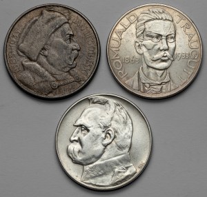 10 złotych 1933-1934, Sobieski, Traugutt i Piłsudski, zestaw (3szt)
