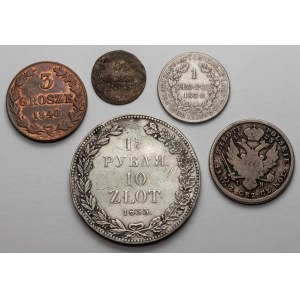 Zabory, 3 grosze - 10 złotych 1823-1840, zestaw (5szt)