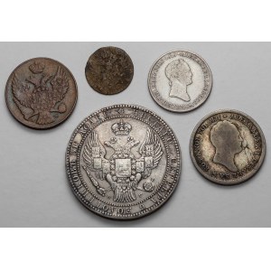 Zabory, 3 grosze - 10 złotych 1823-1840, zestaw (5szt)