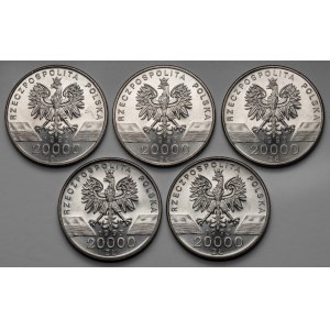 20.000 złotych 1993 Jaskółki, zestaw (5szt)