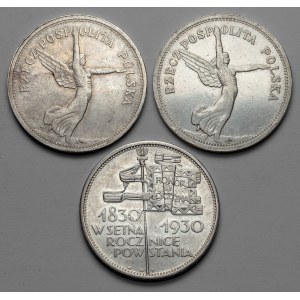 5 złotych 1928-1930 Nike i Sztandar, zestaw (3szt)