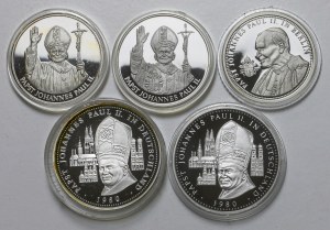 Jana Pawła II - zestaw medali - SREBRO (5szt)
