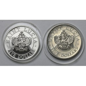Karaiby, Saint Lucia, 5 dolarów 1986 - Jan Paweł II, SREBRO i CuNi (2szt)