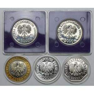 5.000 - 200.000 złotych 1989-92, zestaw (5szt)