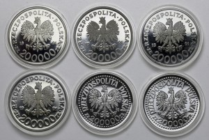 200.000 złotych 1991-1992, zestaw (6szt)