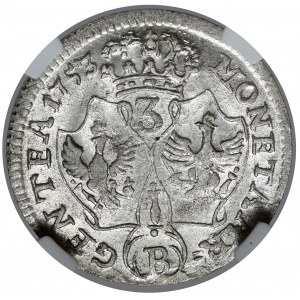 Śląsk, Fryderyk II, 3 krajcary 1753-B, Wrocław