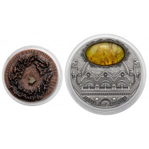 Niue islands, Elisabeth II, 1 and 5 dollars 2016-2017 - Meteorite and Baroque (2pcs)