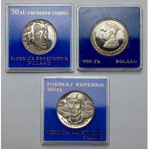 ZESTAW 50 - 100 złotych 1972-1981, w tym próba Ag, zestaw (3szt)