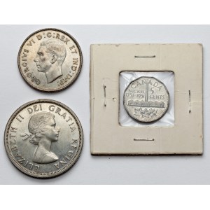 Kanada, 5-50 centów i 1 dolar 1942-1958, zestaw (3szt)