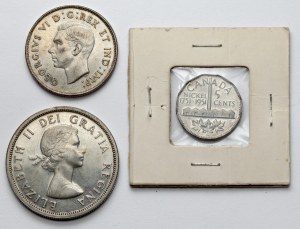 Kanada, 5-50 centów i 1 dolar 1942-1958, zestaw (3szt)