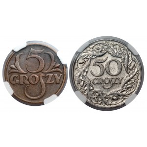 5 i 50 groszy 1928-1938, zestaw (2szt)