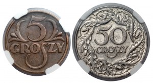 5 i 50 groszy 1928-1938, zestaw (2szt)