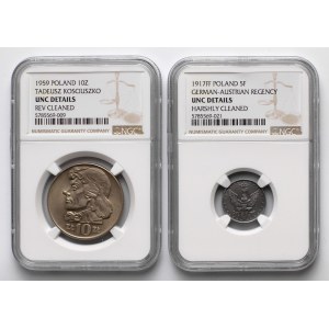 5 fenigów 1917 i 10 złotych 1959, zestaw (2szt)